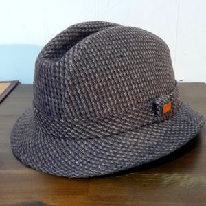 Totes Vintage Men's Brown Rain  Resistant Tweed Fedora Hat Size L